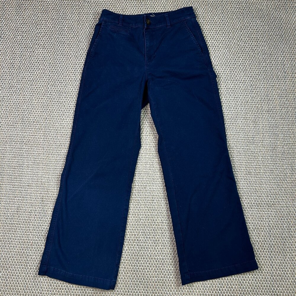 LOFT The Monroe Wide Leg Petite Chino Pants Navy Blue Size 2P Cotton Blend